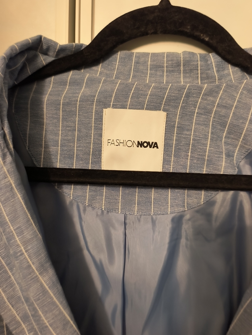 Fashion Nova Linen Blend Blue Jacket Short Summer Suit Sz XL - Picture 6 of 11